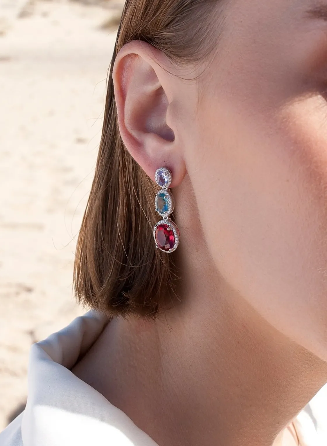 Pendientes Largos | LINEARGENT Pendientes de piedras de colores diseño circular y circonitas