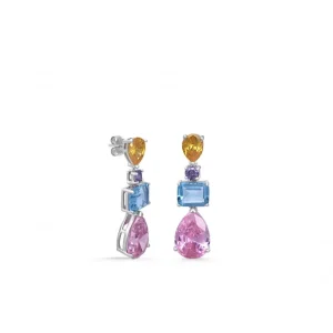 Pendientes Largos | Pendientes De Piedras De Colores | LINEARGENT Pendientes de piedras de colores diseño colgante con gemas