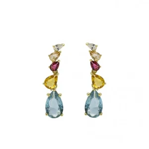 Pendientes Largos | Pendientes De Piedras De Colores | LINEARGENT Pendientes de piedras de colores diseño de cinco gemas