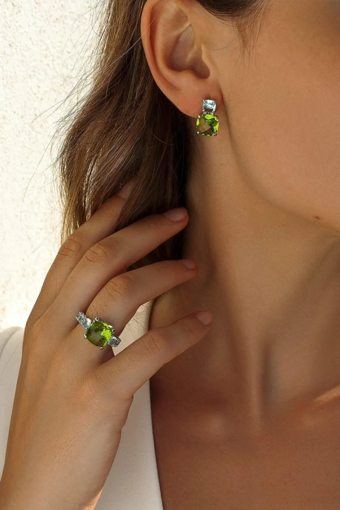 Pendientes De Piedra Natural | Pendientes De Piedras De Colores | LINEARGENT Pendientes de piedras de colores diseño de gemas bicolores