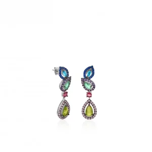 Pendientes Largos | Pendientes De Piedras De Colores | LINEARGENT Pendientes de piedras de colores diseño desigual brillantes