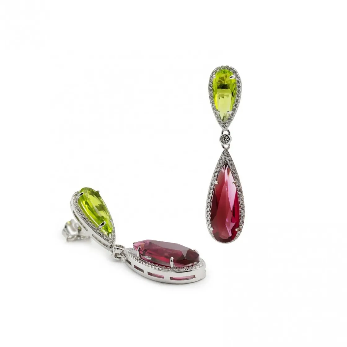 Pendientes Largos | LINEARGENT Pendientes de piedras de colores diseño doble lágrima