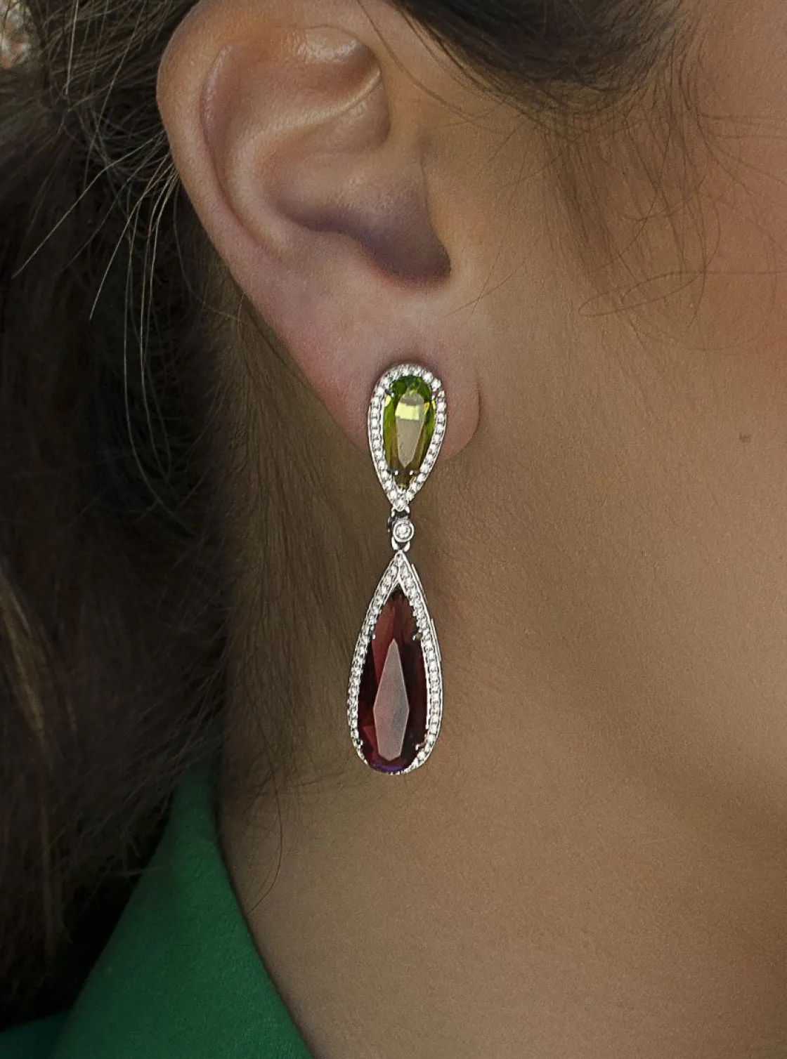 Pendientes Largos | LINEARGENT Pendientes de piedras de colores diseño doble lágrima