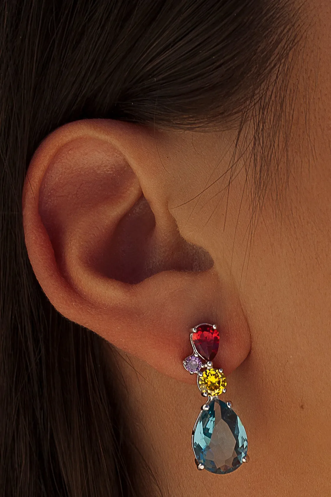 Pendientes De Piedras De Colores | LINEARGENT Pendientes de piedras de colores diseño gemas con circonitas