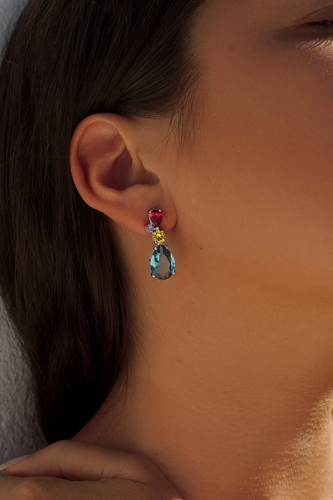 Pendientes De Piedras De Colores | LINEARGENT Pendientes de piedras de colores diseño gemas con circonitas