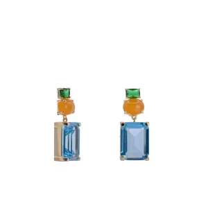 Pendientes Largos | Pendientes De Piedras De Colores | LINEARGENT Pendientes de piedras de colores diseño geométrico