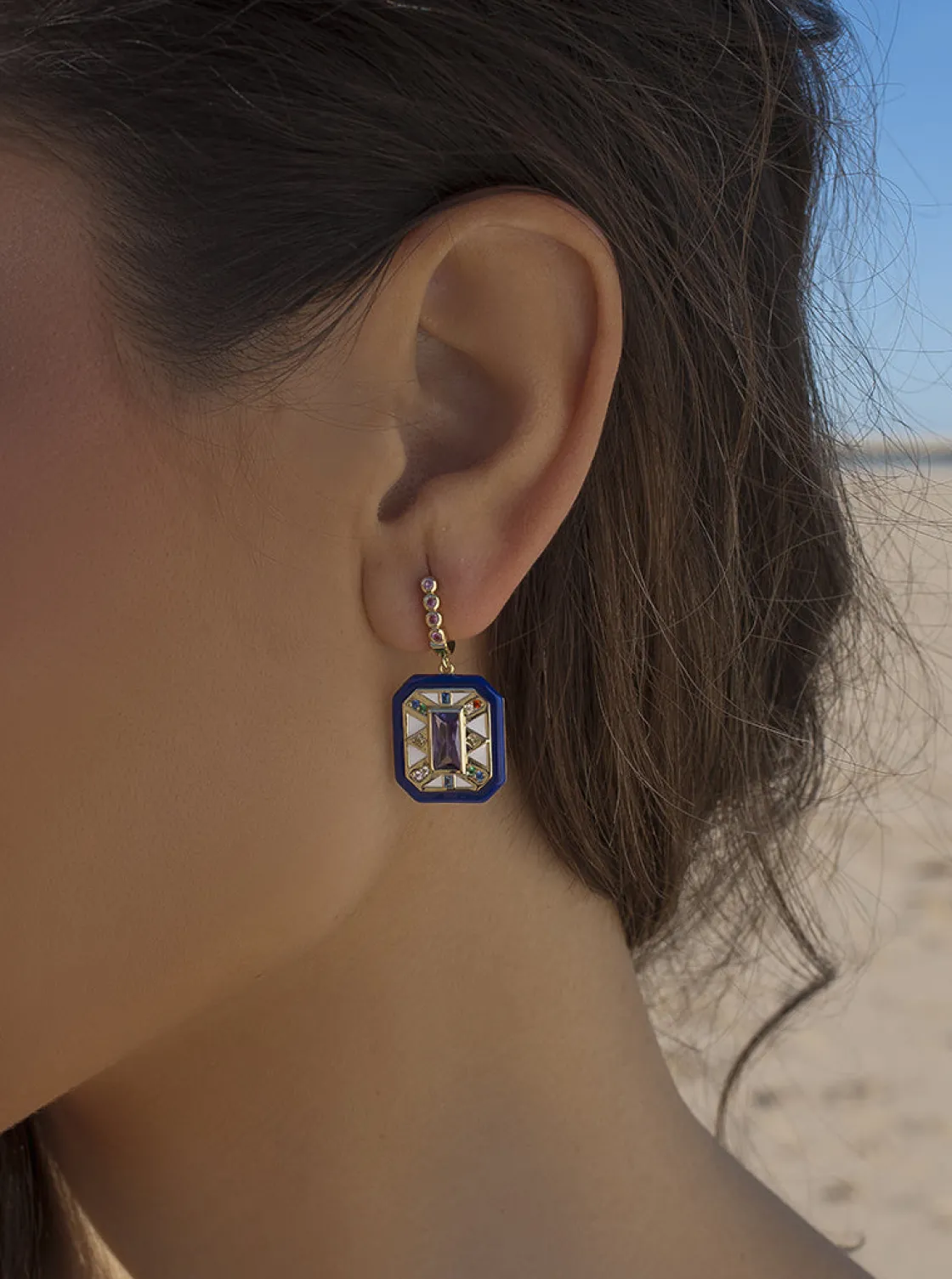 Pendientes De Piedras De Colores | Pendientes Con Colgantes | LINEARGENT Pendientes de piedras de colores diseño octogonal