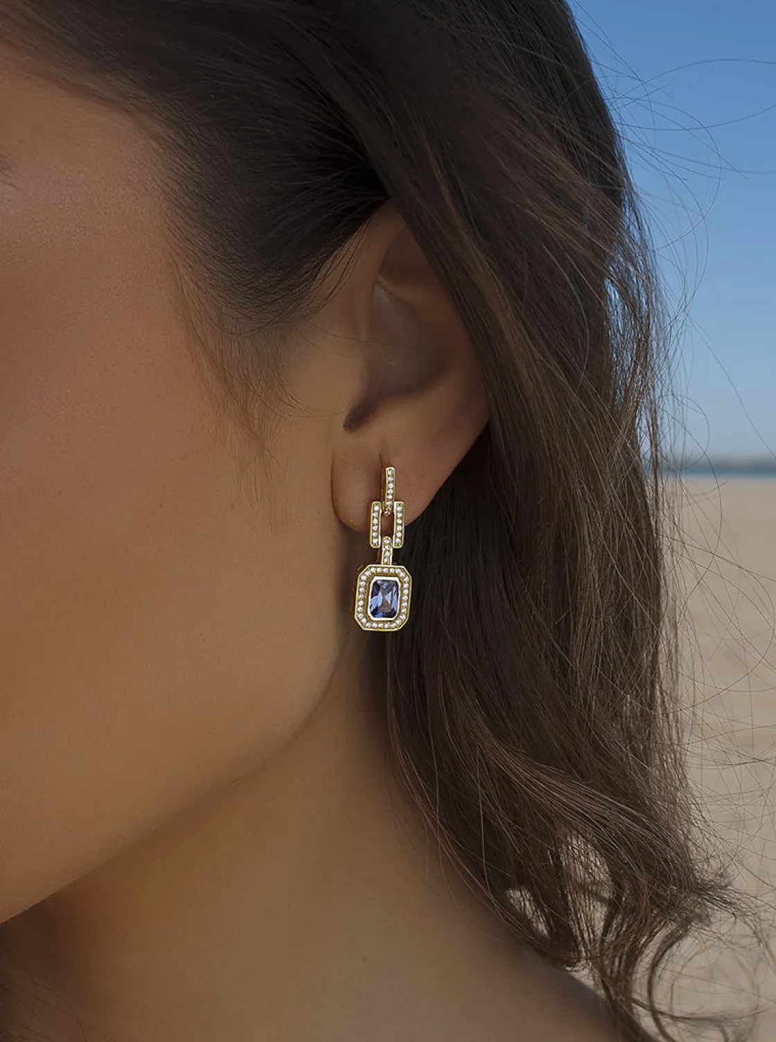 Pendientes De Piedras De Colores | LINEARGENT Pendientes de piedras de colores diseño octogonal tono azurita