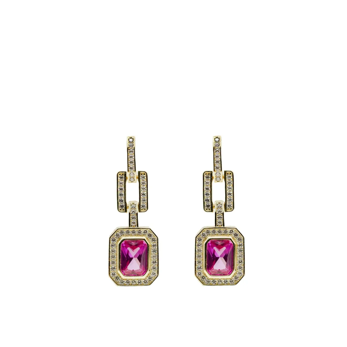 Pendientes De Piedras De Colores | LINEARGENT Pendientes de piedras de colores diseño octogonal tono fucsia
