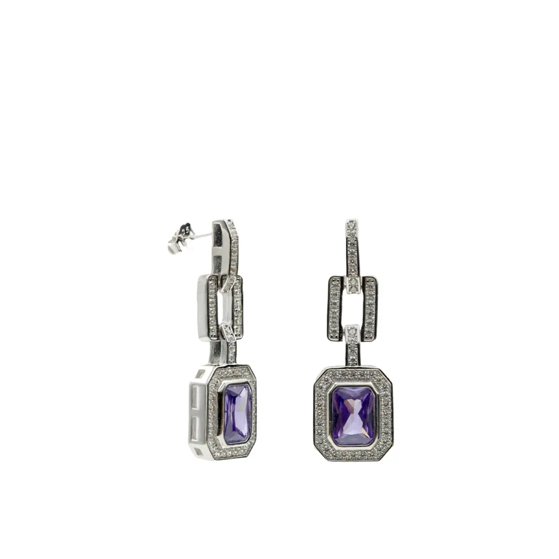 Pendientes De Piedras De Colores | LINEARGENT Pendientes de piedras de colores diseño octogonal tono lavanda