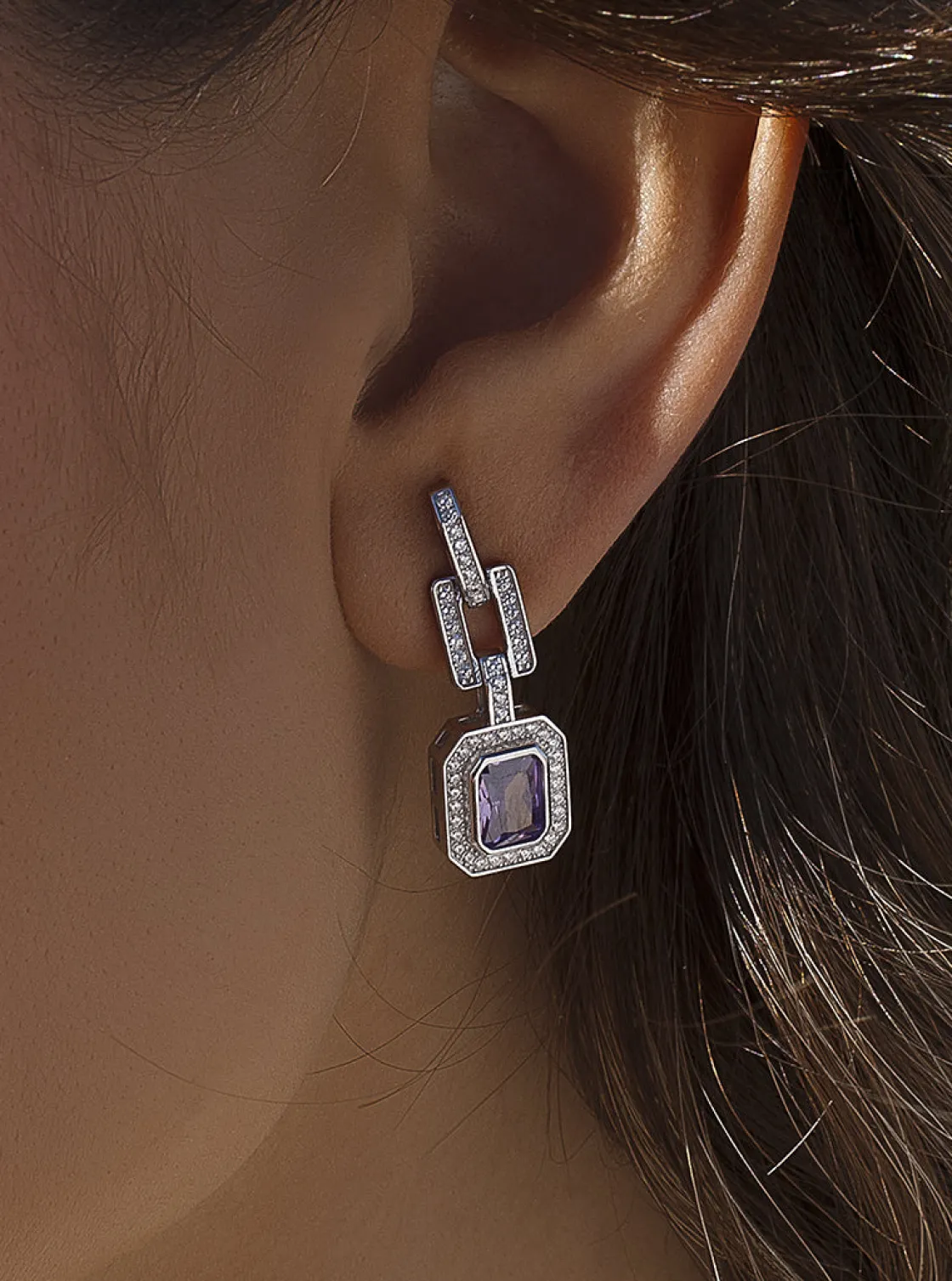 Pendientes De Piedras De Colores | LINEARGENT Pendientes de piedras de colores diseño octogonal tono lavanda