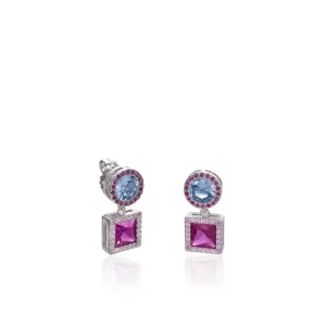 Pendientes De Piedras De Colores | LINEARGENT Pendientes de piedras de colores diseño redondo y cuadrado con circonitas