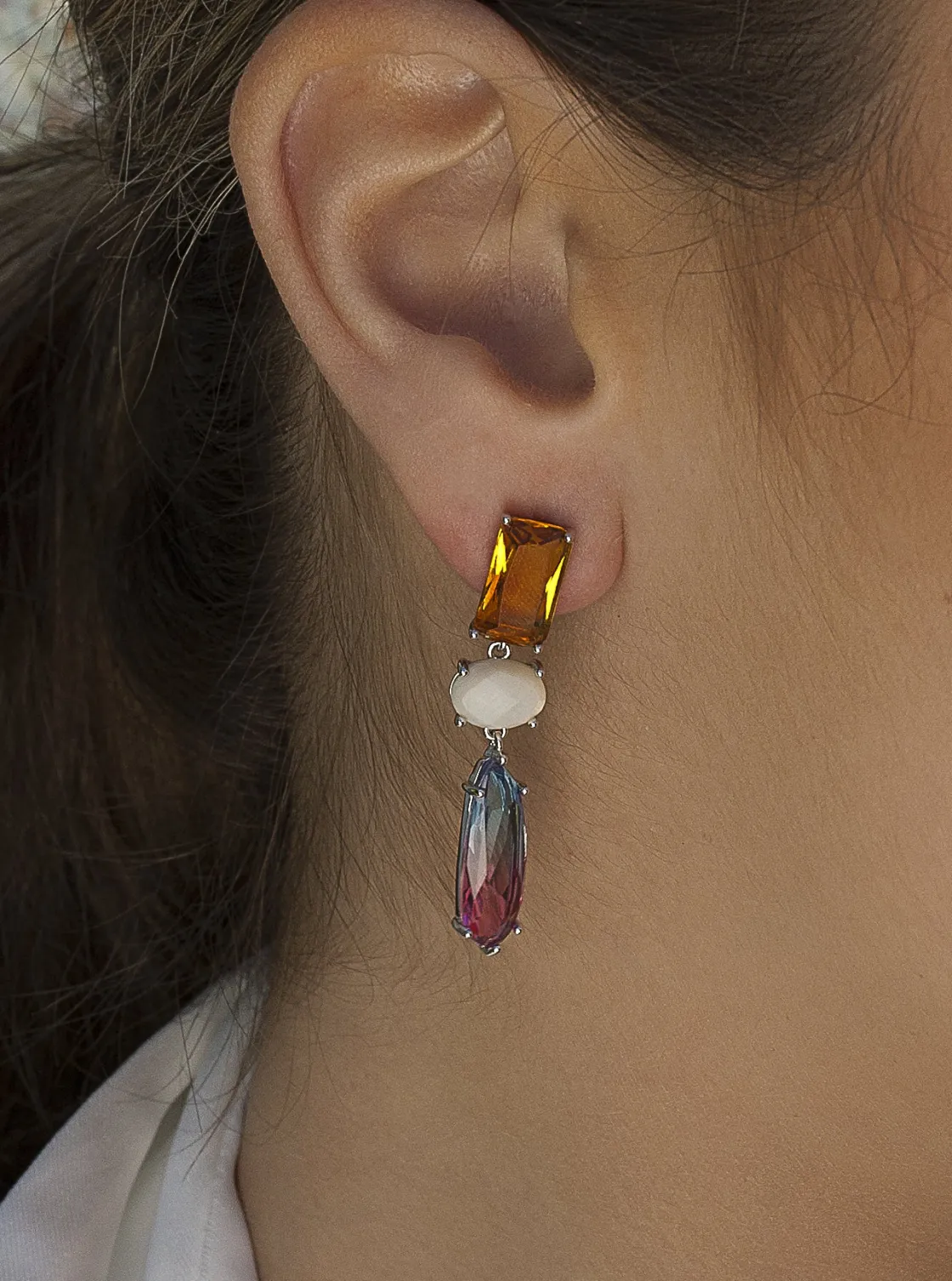Pendientes Largos | Pendientes De Piedra Natural | LINEARGENT Pendientes de piedras de colores diseño tonos degradados