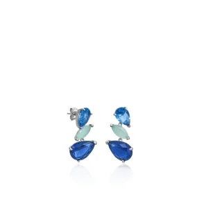 Pendientes De Piedras De Colores | LINEARGENT Pendientes de piedras de colores diseño tres gemas tono azul