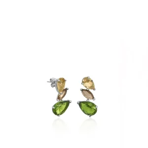 Pendientes De Piedras De Colores | LINEARGENT Pendientes de piedras de colores diseño tres gemas tono nature