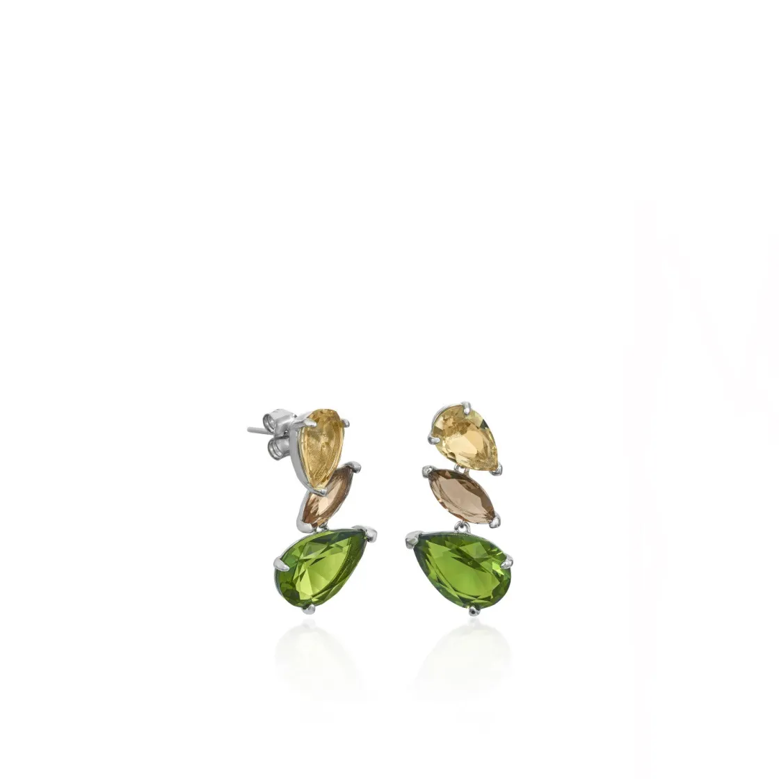Pendientes De Piedras De Colores | LINEARGENT Pendientes de piedras de colores diseño tres gemas tono nature