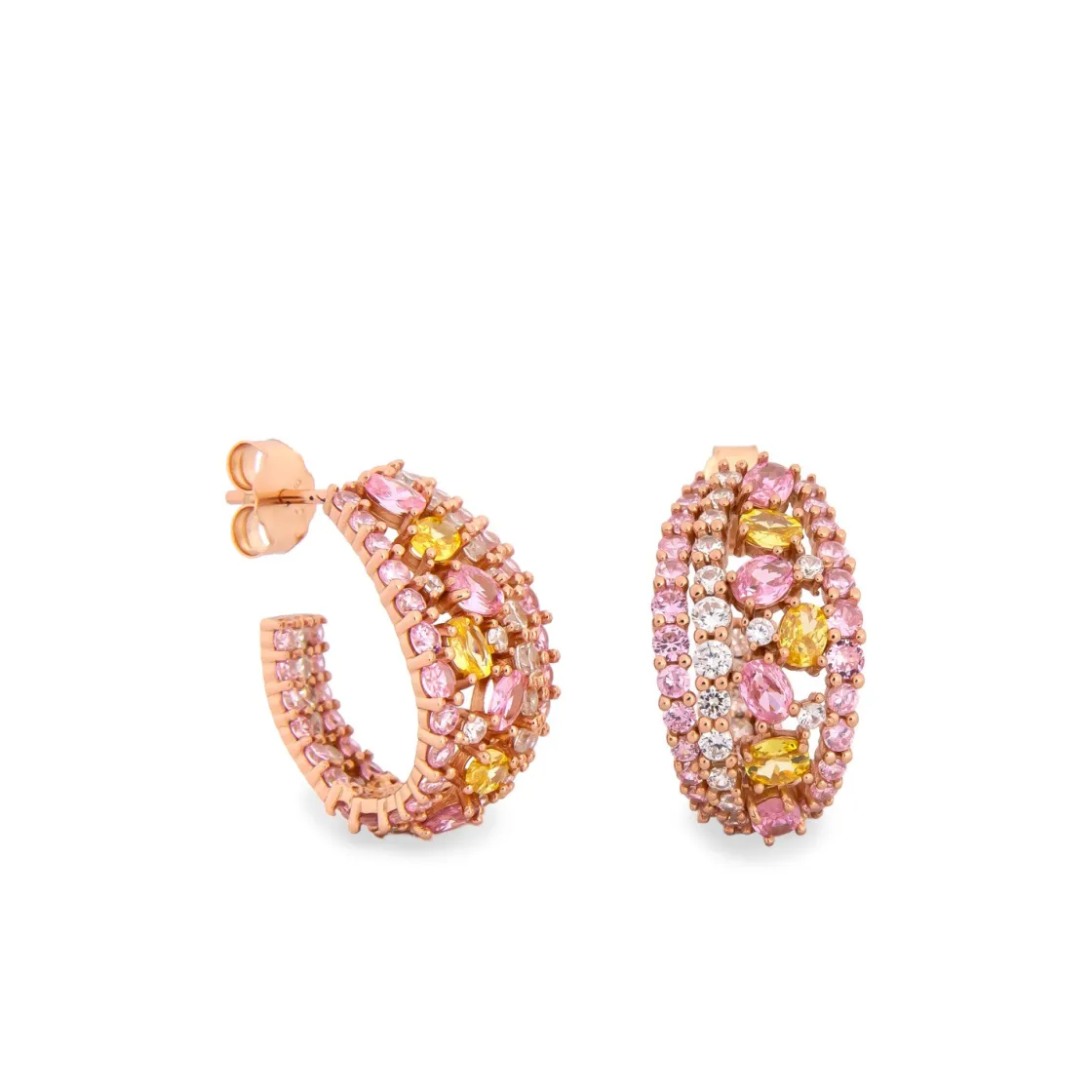 Pendientes De Piedras De Colores | LINEARGENT Pendientes de piedras de colores estilo aro tono rosa