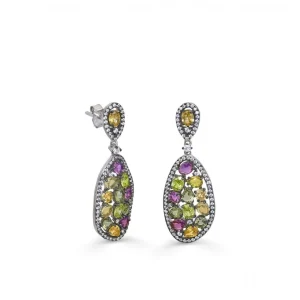 Pendientes Largos | Pendientes De Piedras De Colores | LINEARGENT Pendientes de piedras de colores estilo curvilíneo con circontias