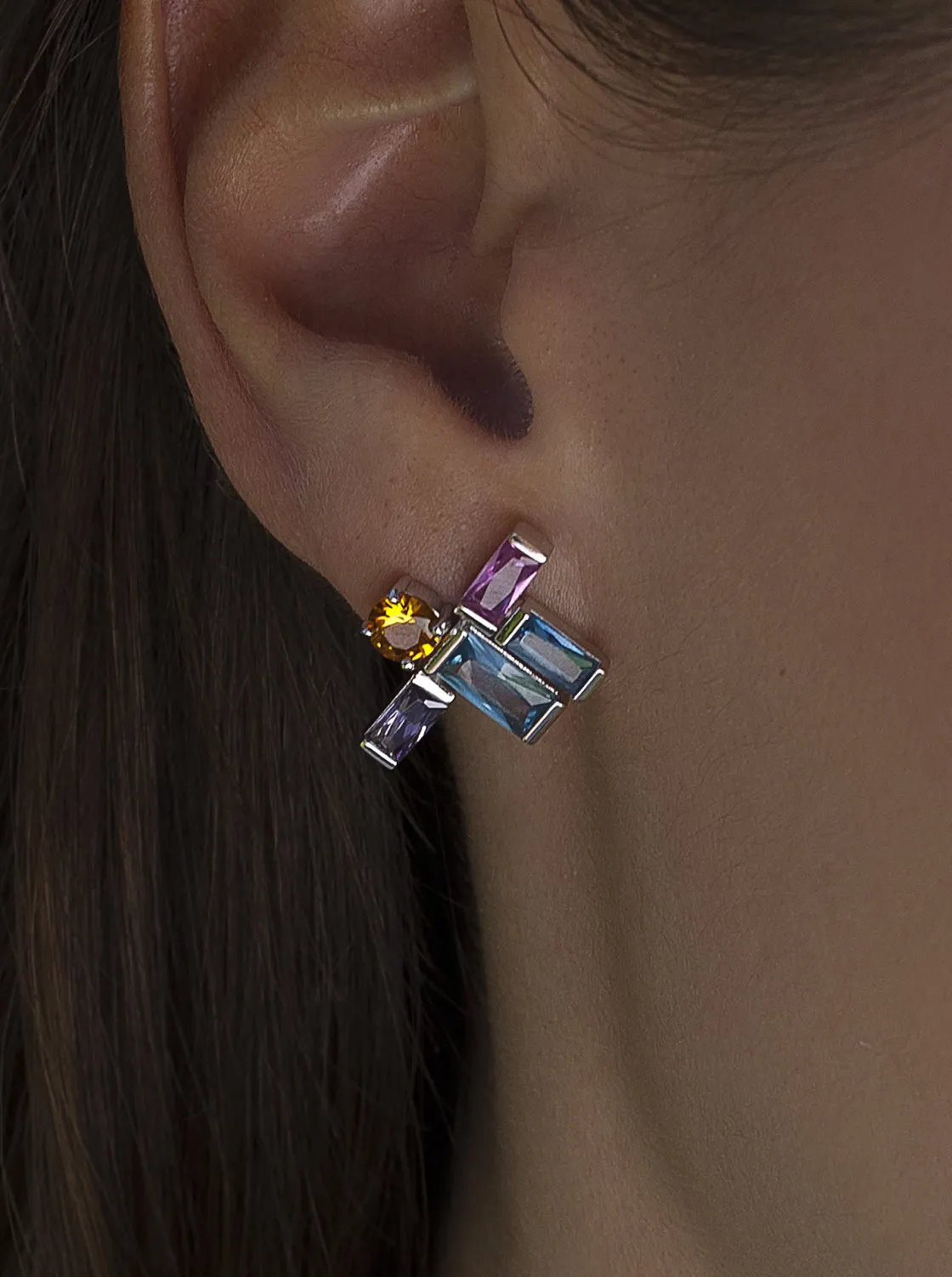 Pendientes De Piedras De Colores | LINEARGENT Pendientes de piedras de colores estilo geométrico