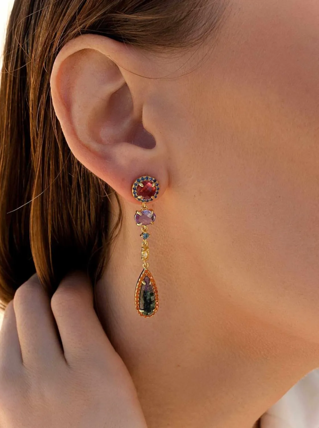 Pendientes De Piedras De Colores | LINEARGENT Pendientes de piedras de colores largos de diferentes tallas