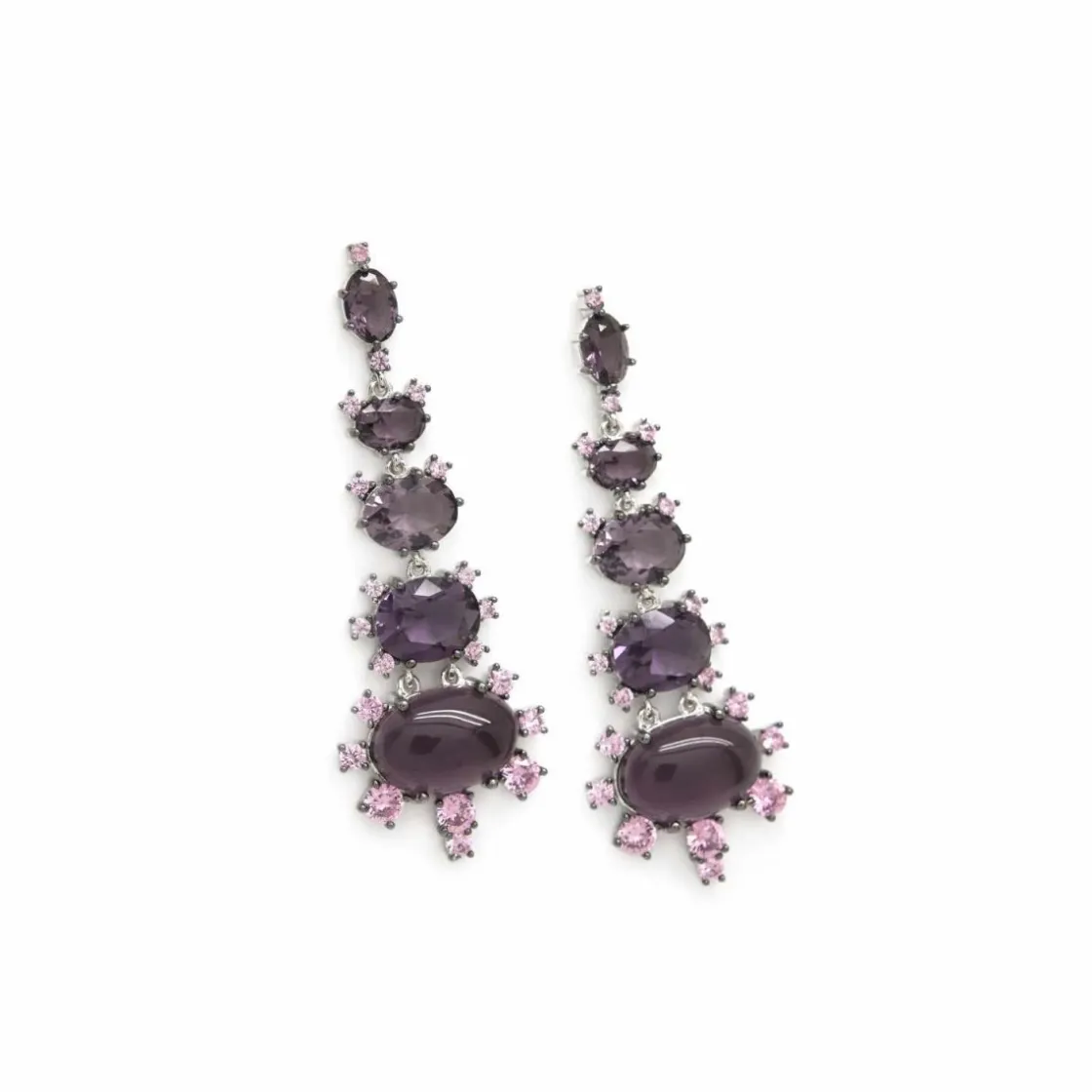 Pendientes De Piedras De Colores | LINEARGENT Pendientes de piedras de colores morados diseño creciente