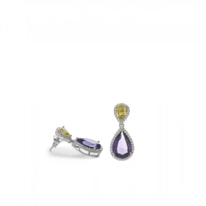 Pendientes De Piedras De Colores | LINEARGENT Pendientes de piedras de colores oscuros diseño lágrima con circonitas