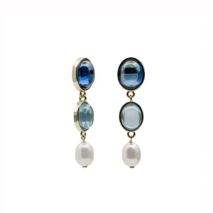 Pendientes Largos | Pendientes De Piedras De Colores | LINEARGENT Pendientes de piedras de colores tono zafiro y perla
