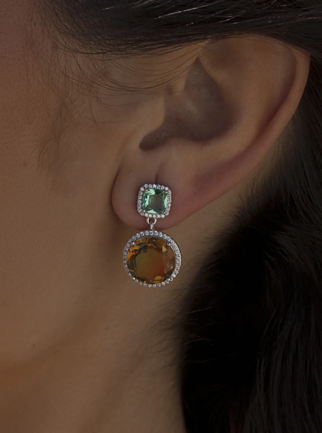 Pendientes De Piedra Natural | Pendientes De Piedras De Colores | LINEARGENT Pendientes de piedras de colores tonos verde y naranja