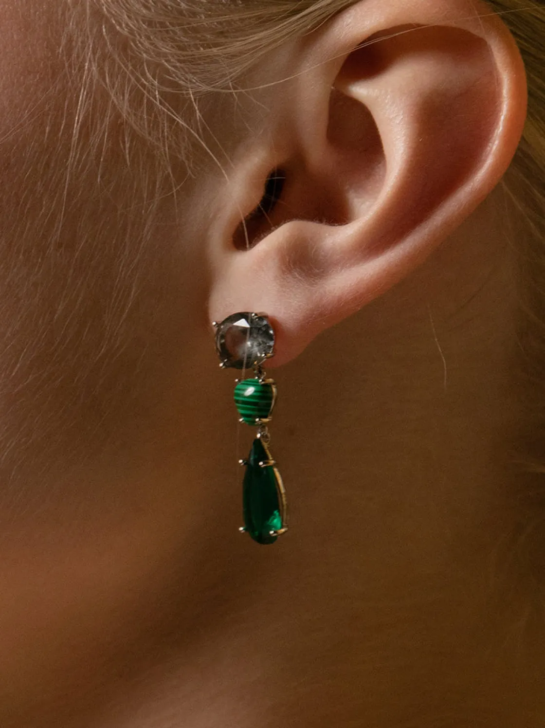 Pendientes Largos | Pendientes De Piedra Natural | LINEARGENT Pendientes de piedras de colores y malaquita en tonos verdes