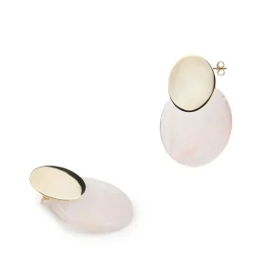Pendientes De Piedra Natural | LINEARGENT Pendientes de plata bañada en oro y quarzo rosa circular