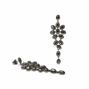 Pendientes Largos | LINEARGENT Pendientes largos brillantes diseño de lámpara y baño de rutenio