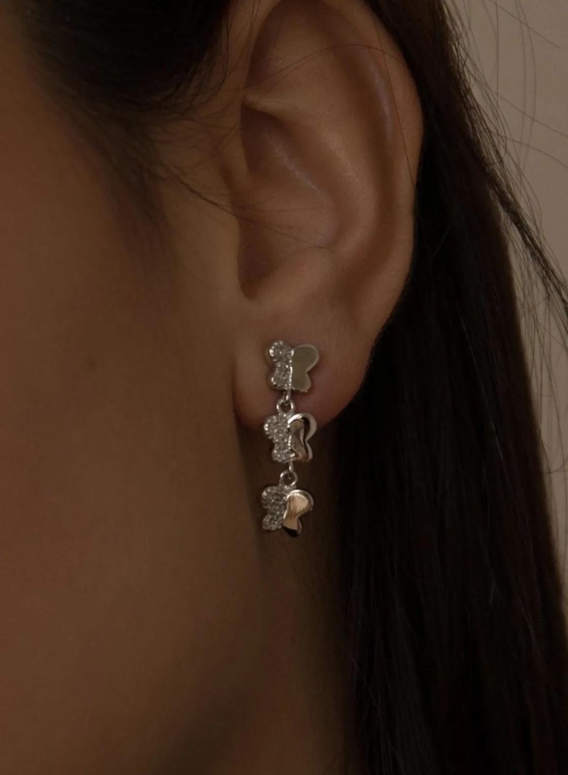 Pendientes Largos | LINEARGENT Pendientes largos brillantes novia de plata motivo de mariposas y circonitas