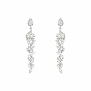 Pendientes Largos | LINEARGENT Pendientes largos brillantes novia plata diseño floral
