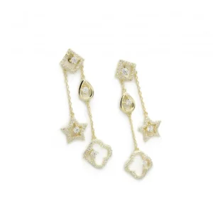 Pendientes Largos | LINEARGENT Pendientes largos con colgantes motivo de estrella trébol y lágrima
