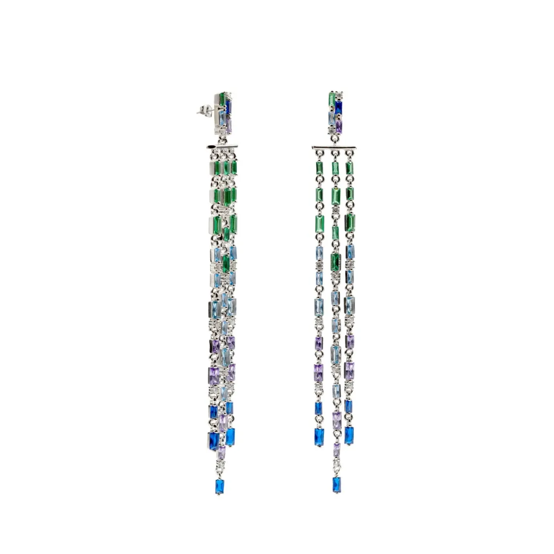 Pendientes Largos | LINEARGENT Pendientes largos con gemas de colores estilo cortina