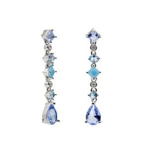 Pendientes Largos | Pendientes De Piedras De Colores | LINEARGENT Pendientes largos con gemas en tonos azules en diferentes formas