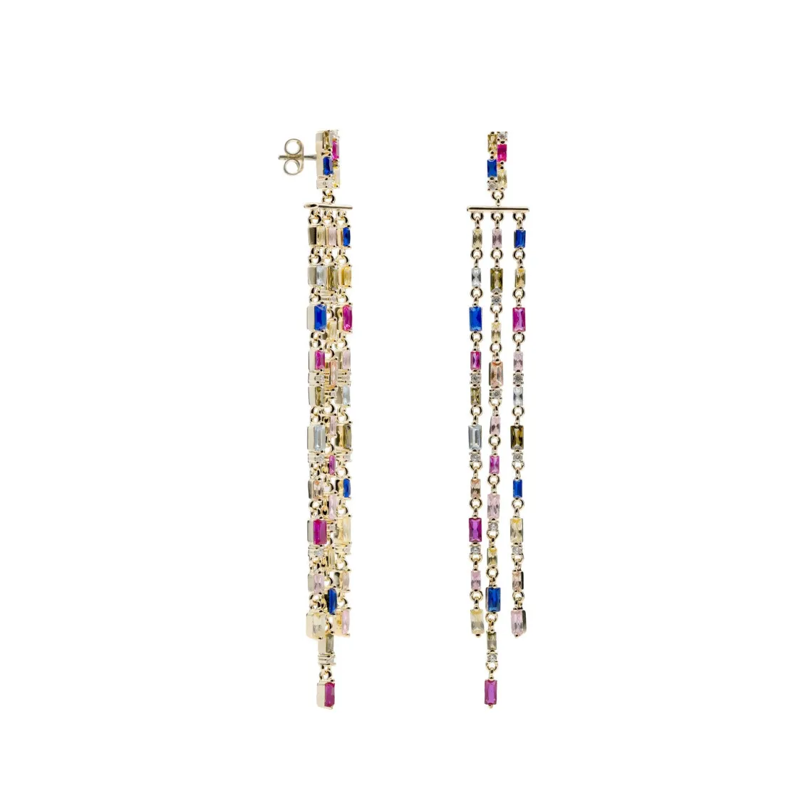 Pendientes Largos | LINEARGENT Pendientes largos con gemas multicolor estilo cortina