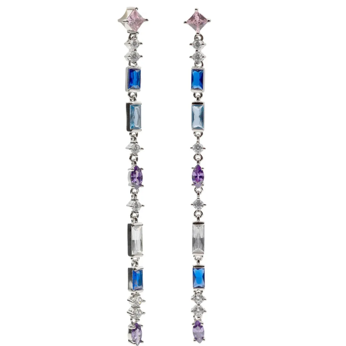 Pendientes Largos | Pendientes De Piedras De Colores | LINEARGENT Pendientes largos con piedras de colores tonos frios