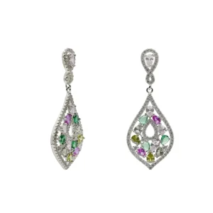 Pendientes Largos | Pendientes De Piedras De Colores | LINEARGENT Pendientes largos con piedras multicolor en tonos calidos y circonitas