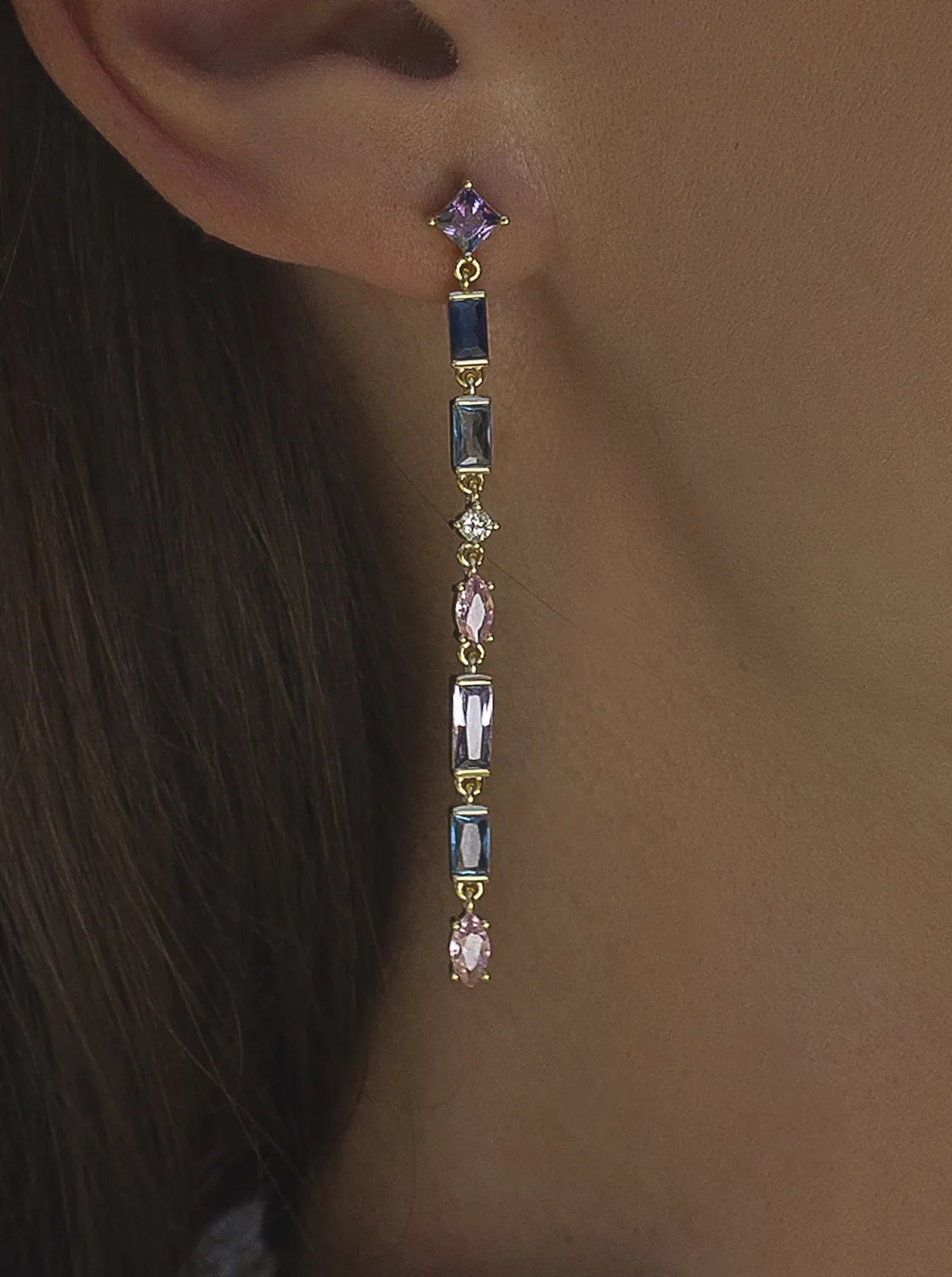 Pendientes Largos | Pendientes De Piedras De Colores | LINEARGENT Pendientes largos de gemas diseño multicolor