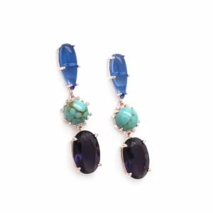 Pendientes Largos | Pendientes De Piedras De Colores | LINEARGENT Pendientes largos de piedras de colores diseño cabouchon