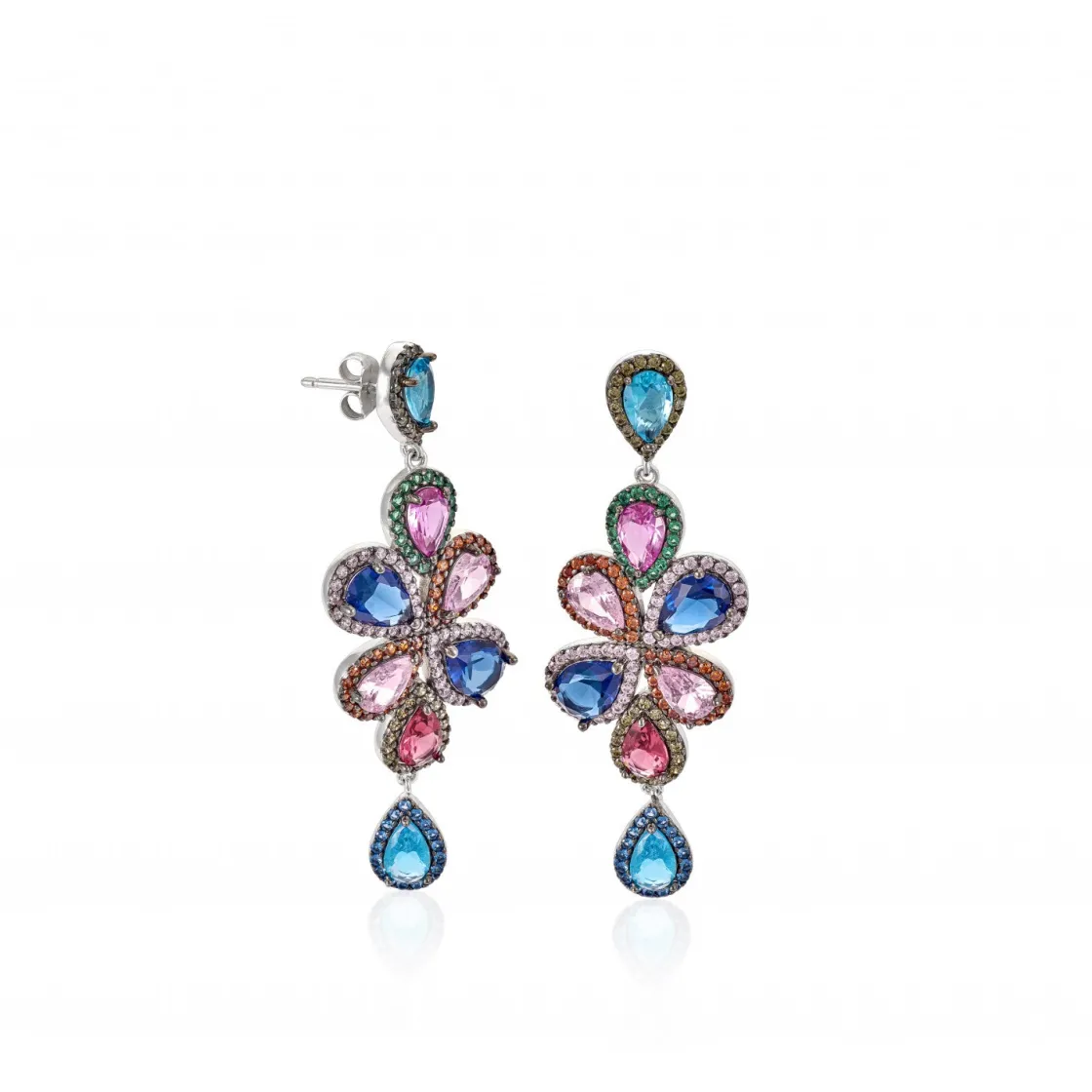 Pendientes De Piedras De Colores | LINEARGENT Pendientes largos de piedras de colores diseño floral