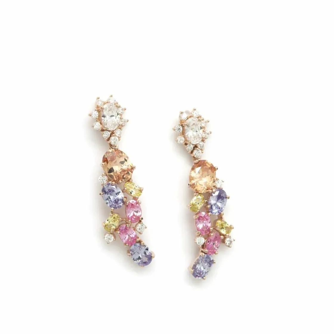 Pendientes Largos | Pendientes De Piedras De Colores | LINEARGENT Pendientes largos de piedras de colores estilo mosaico