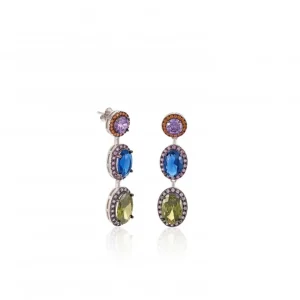 Pendientes Largos | Pendientes De Piedras De Colores | LINEARGENT Pendientes largos de piedras de colores triple diseño