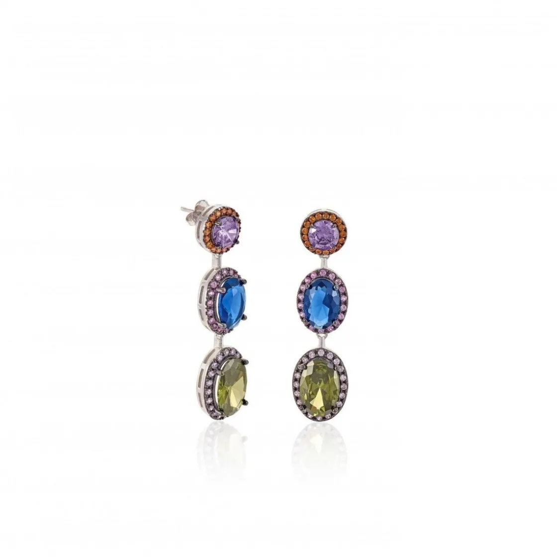 Pendientes Largos | Pendientes De Piedras De Colores | LINEARGENT Pendientes largos de piedras de colores triple diseño