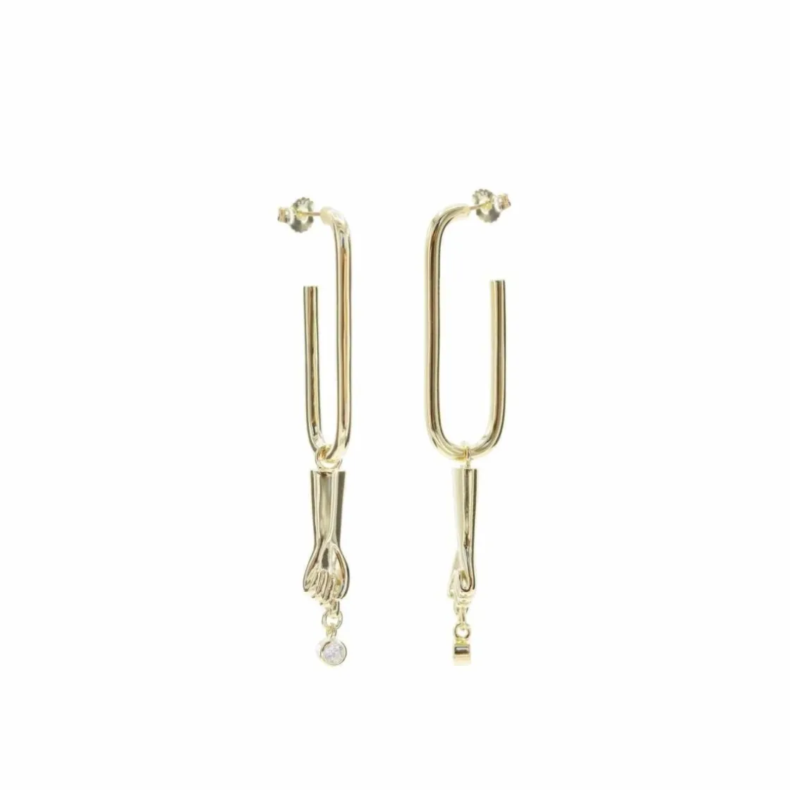 Pendientes Largos | LINEARGENT Pendientes largos de plata finos estilo aro diseño de mano y circonita baño en oro