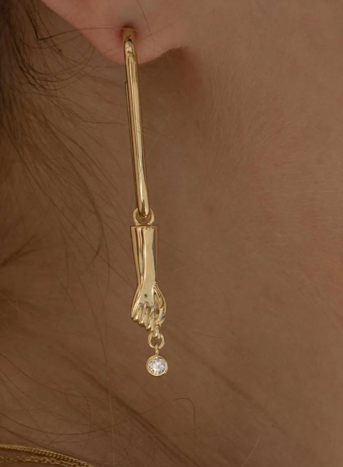 Pendientes Largos | LINEARGENT Pendientes largos de plata finos estilo aro diseño de mano y circonita baño en oro