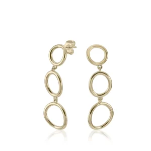 Pendientes Largos | LINEARGENT Pendientes largos de plata bañada en oro diseño circular
