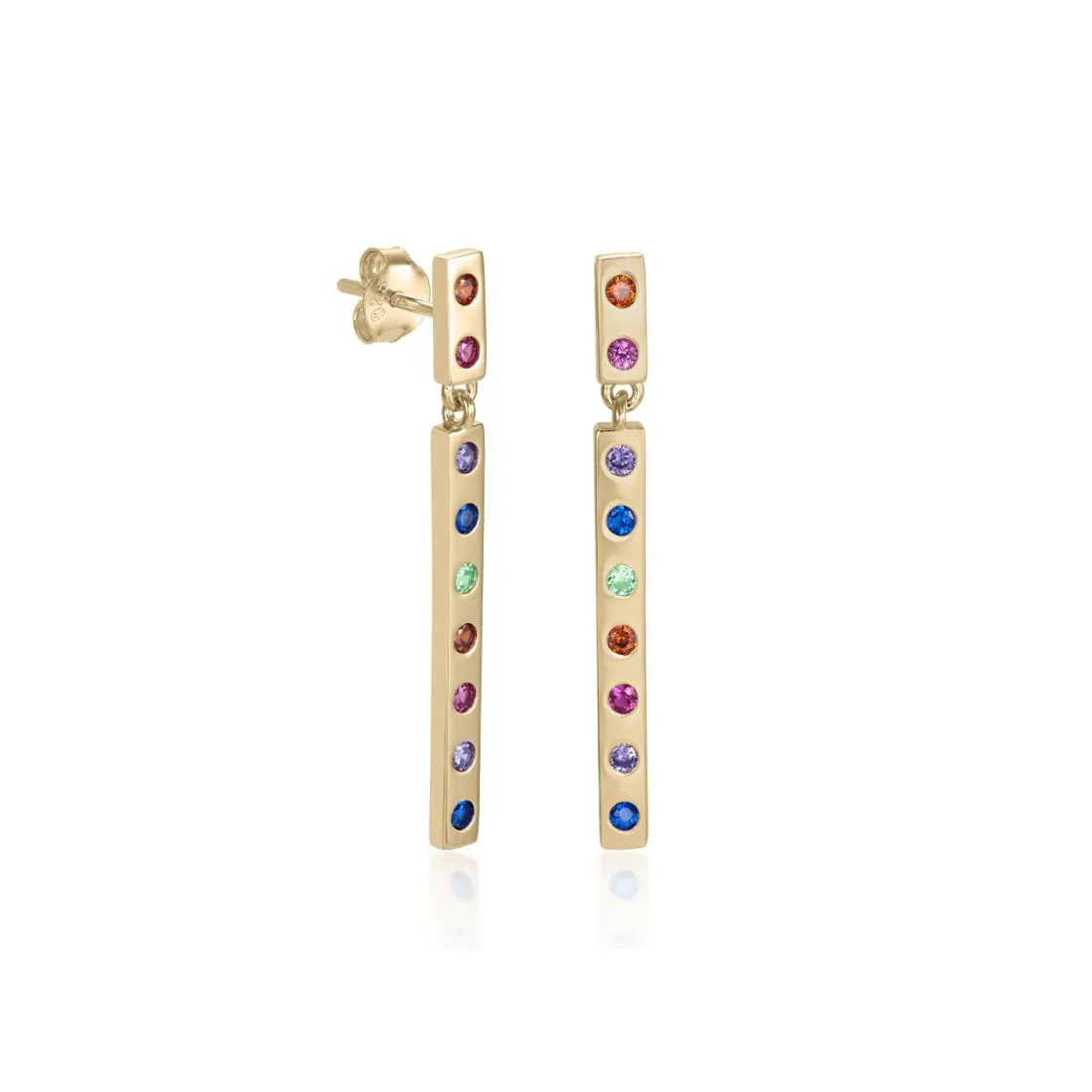 Pendientes Largos | Pendientes De Piedras De Colores | LINEARGENT Pendientes largos de plata bañados en oro diseño multicolor