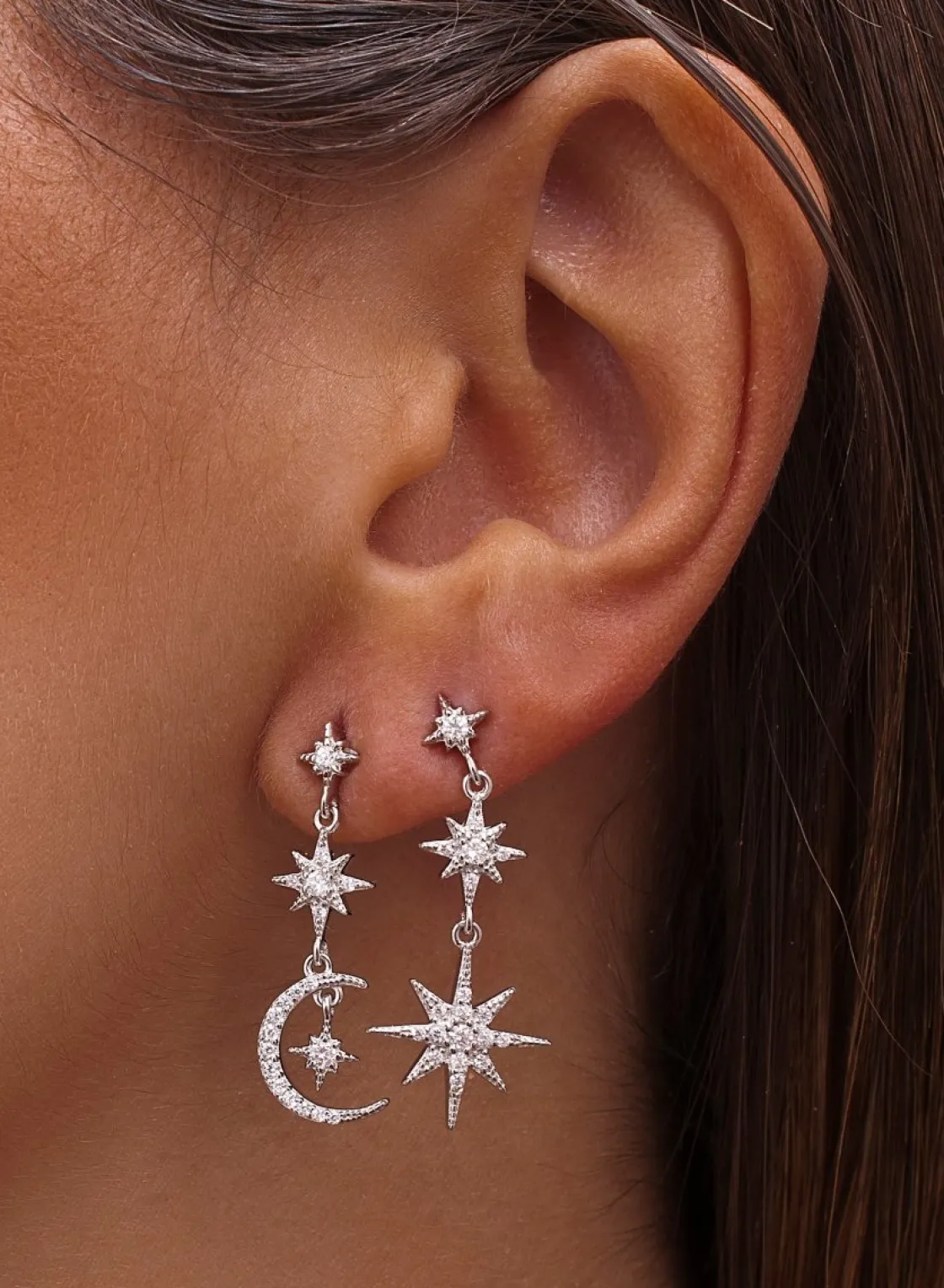 Pendientes Largos | LINEARGENT Pendientes largos de plata con diseño lunático